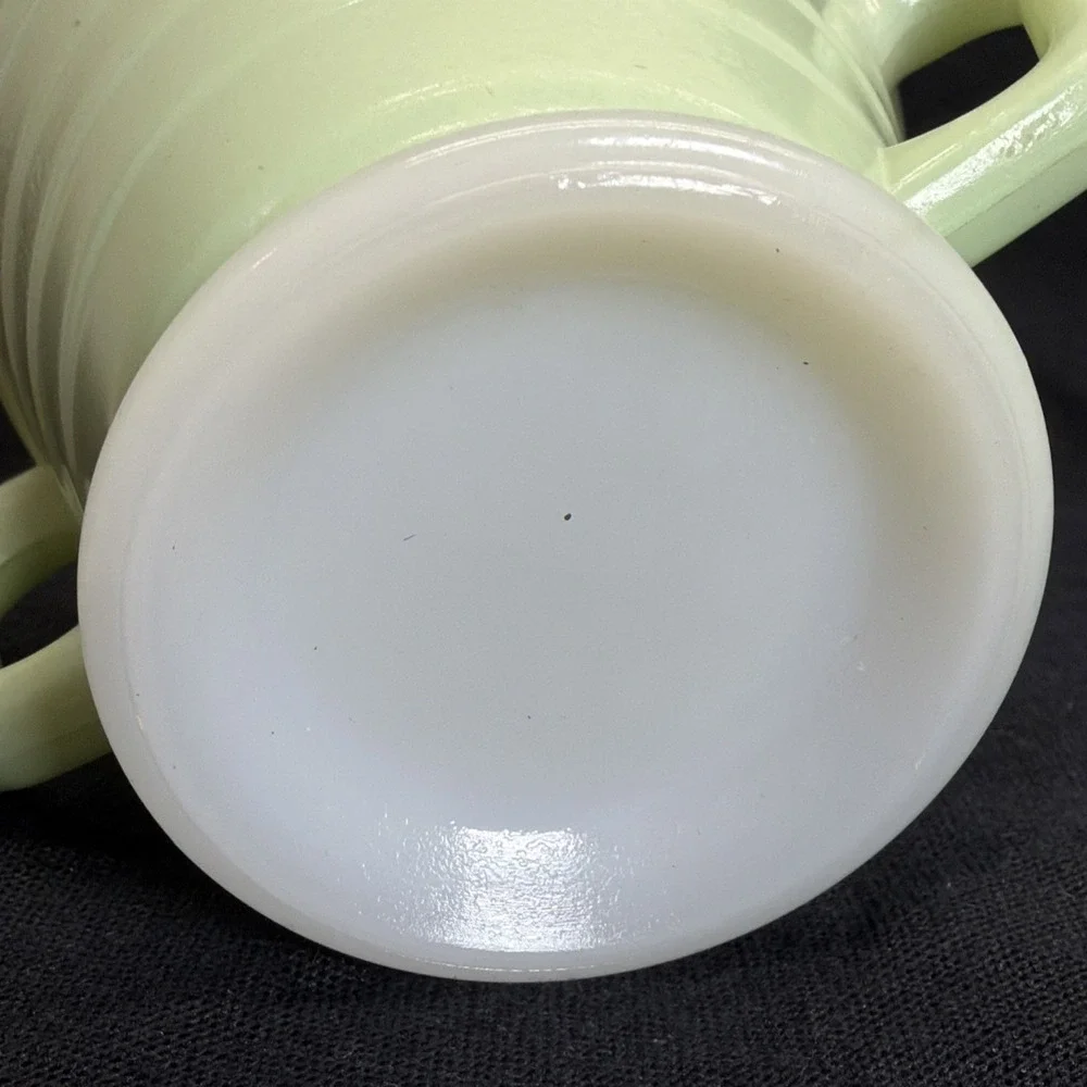 3 Hazel Atlas Moderntone Platonite Pastel green open sugar Bowl Dual Handle
